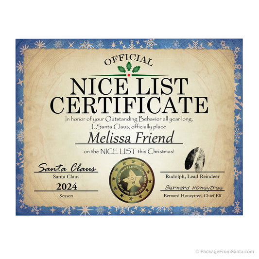 Personalized Nice List Certificate w/ Seal