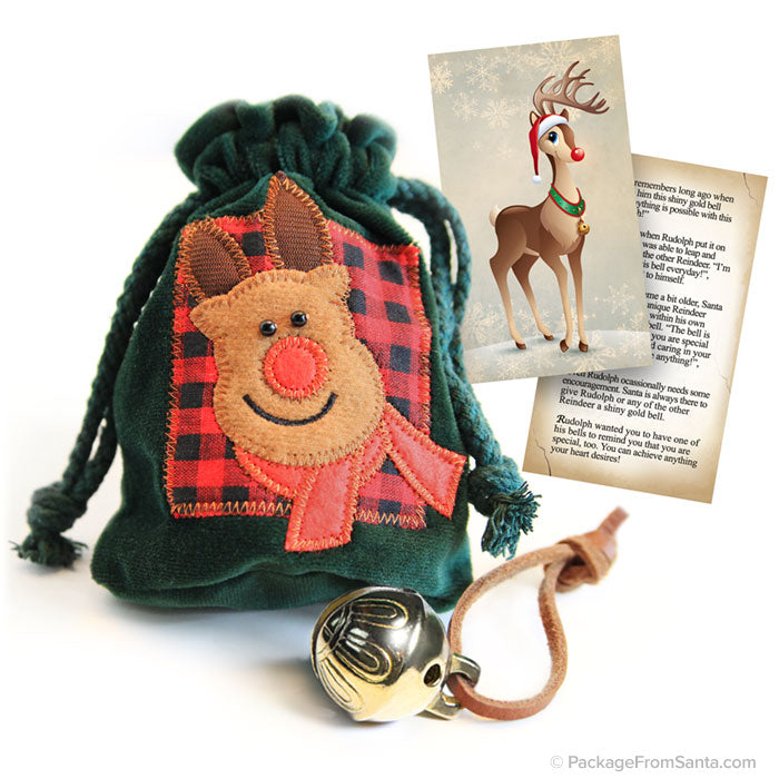 Rudolph's Sleigh Bell with Velvet Pouch